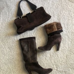 John Varvatos brown suede purse